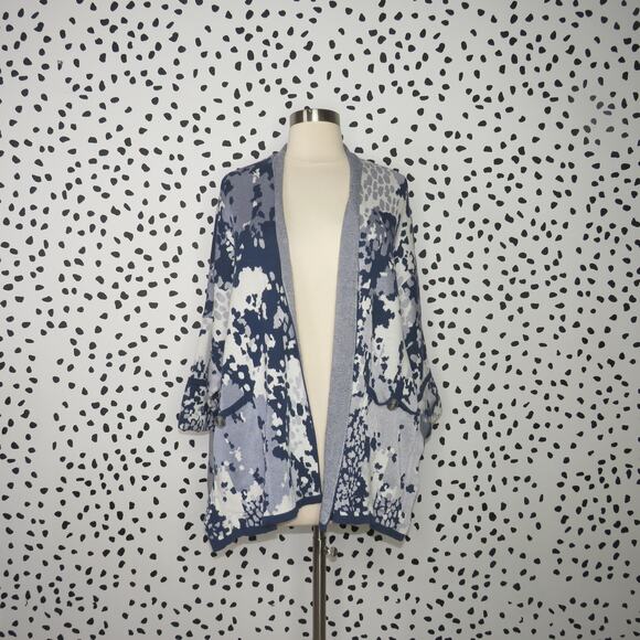 MarlaWynne Sweaters - Marla Wynne Blue Abstract Print Open Front Sweater Cardigan